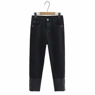 Straight Cut Side Zip Split Jeans