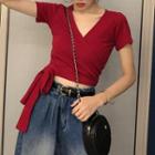 Tie-back V-neck Short Sleeve T-shirt