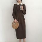 Long-sleeve Collared Midi A-line Dress