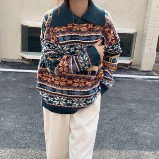 Floral Print Collared Sweater