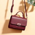 Faux Leather Top Handle Flap Cover Crossbody Bag
