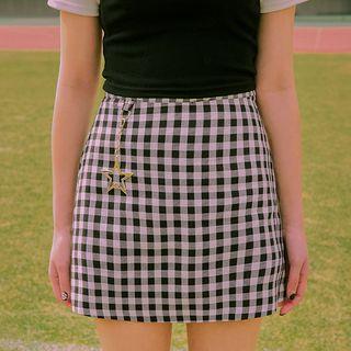 Star Chain-detail Gingham Mini Skirt