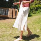 Band-waist Slit-hem Linen Skirt
