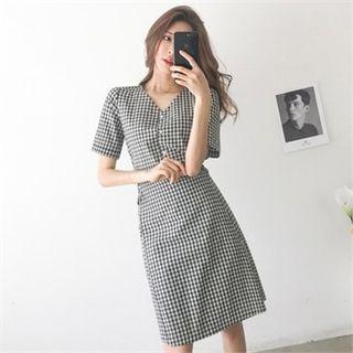 V-neck Shirtwaist Plaid Wrap Dress