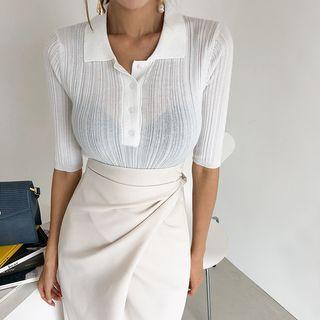 Rib Knit Polo Shirt