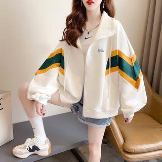 Long-sleeve Color-block Lettering Zip Jacket