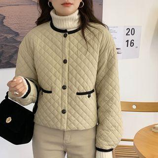 Contrast Trim Quilted Jacket Almond - One Size
