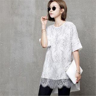 Lace-overlay Dip-back Top White - One Size