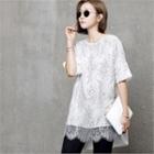 Lace-overlay Dip-back Top White - One Size