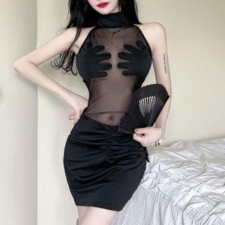 Sleeveless Hand Embroidered Mini Bodycon Dress