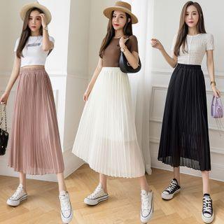 Plain Pleated Chiffon Midi A-line Skirt