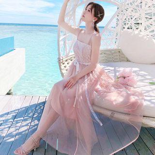 Spaghetti Strap Lace Panel Maxi Dress