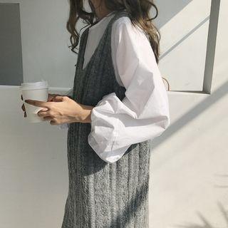 Plain Knit Vest / Plain Puff-sleeve Dress