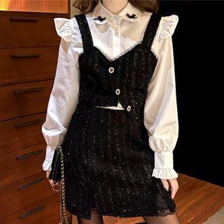 Spaghetti Strap Glittered Crop Top / Mini Skirt / Shirt / Set