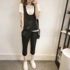 Set: Short-sleeve T-shirt + Plain Vest + Straight-cut Cropped Pants