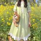 Short-sleeve Ruffle Midi A-line Dress Light Green - One Size