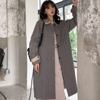 Reversible Gingham Button Long Trench Coat