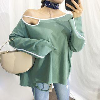 Contrast Trim Long-sleeve Cutout T-shirt