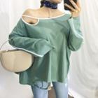 Contrast Trim Long-sleeve Cutout T-shirt