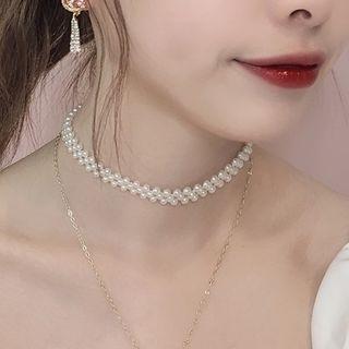 Pearl Chain Choker Cx1612 - Faux Pearl - White - One Size