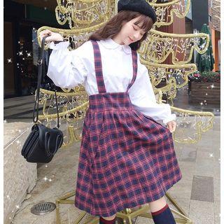 Plaid Suspender Skirt Red - One Size