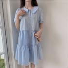 Color Block Short-sleeve Shirt Dress Blue - One Size