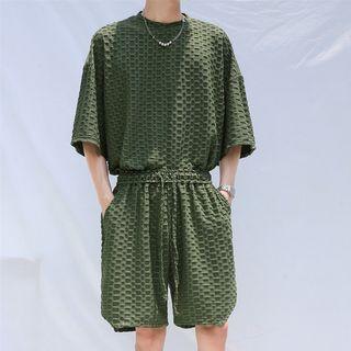 Elbow-sleeve Textured Shirt / Shorts