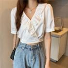 Short-sleeve V-neck Ruffle Cropped Top