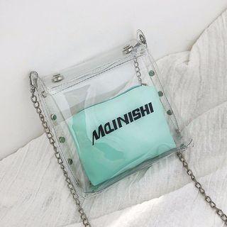 Lettering Transparent Chained Shoulder Bag With Pouch