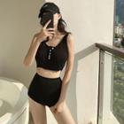 Button-trim Bikini Set Black - One Size