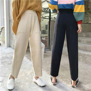 Plain High-waist Straight-leg Knit Pants
