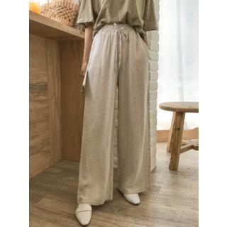 Drawcord-waist Wide Linen Pants