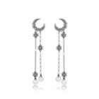 Fashion Simple Plated Black Moon Imitation Pearl Tassel Earrings With Cubic Zirconia Black - One Size