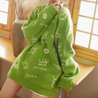 Graffiti Jacquard Sweater Green - One Size