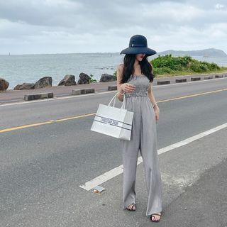 Smocked Striped Tube Jumpsuit