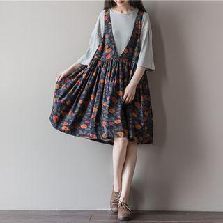 Floral Print V-neck Pinafore Dress