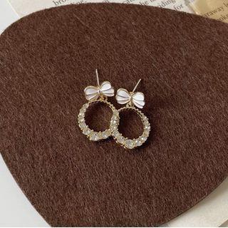 Bow Rhinestone Hoop Dangle Earring Butterfly Earring - White - One Size
