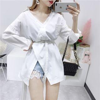 Tie-waist V-neck Shirt