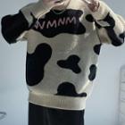 Lettering Cow Print Sweater