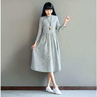 Mandarin Collar Striped A-line Dress