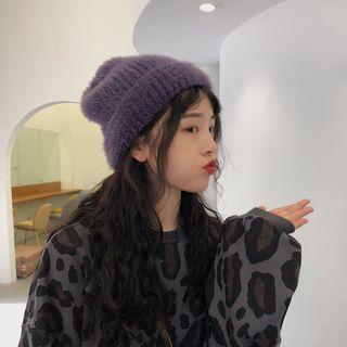 Plain Knit Beanie Ash Grayish Purple - M