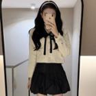Contrast Collar Tweed Jacket / Mini Pleated Skirt