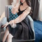 Mock Two-piece Cold-shoulder Mini A-line Dress