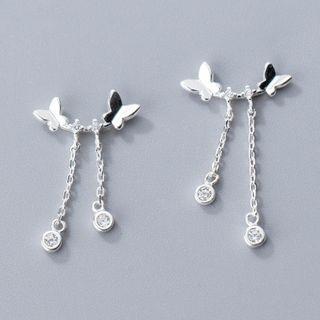 925 Sterling Silver Butterfly Rhinestone Drop Earring As Shown In Figure - One Size