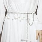 Faux Pearl Dangle Chain Belt White - One Size