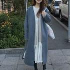 Long Tie-waist Coat Grayish Blue - One Size