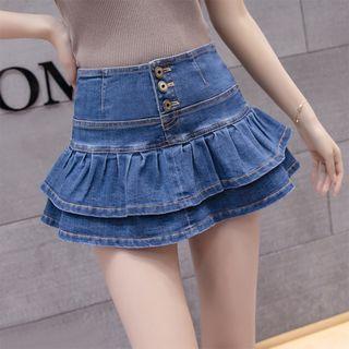 Tiered A-line Denim Miniskirt