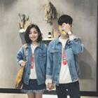 Couple Matching Letter Buttoned Denim Jacket