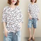 Short-sleeve Patterned Top White - One Size