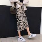 Leopard Pattern Midi Knit Skirt As Shown In Figure - One Size